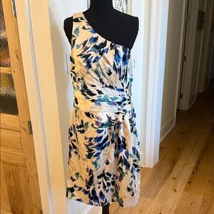 ANTONIO MELANI One-Shoulder Dress in Blue and Cream